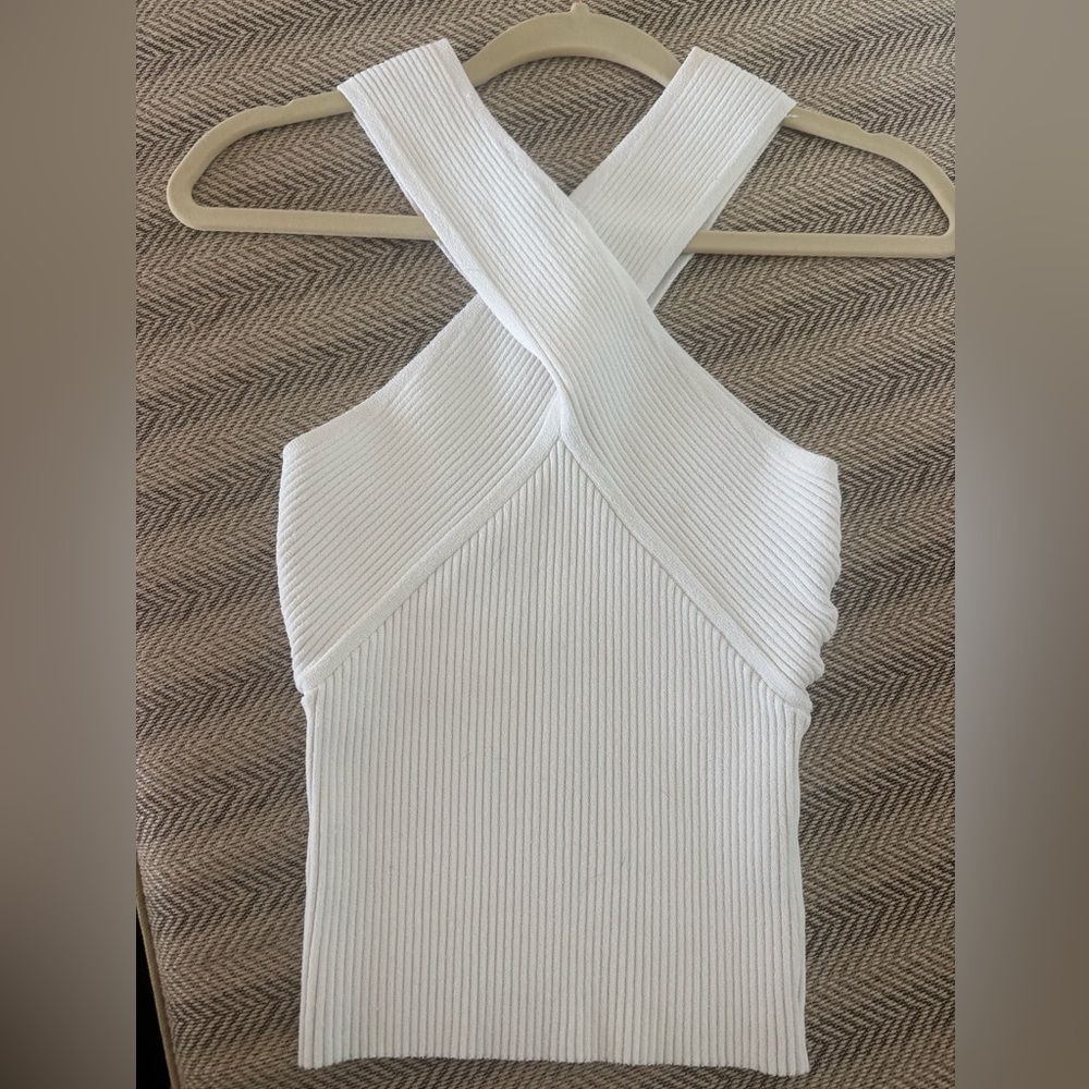 Autumn Cashmere White Ribbed Twist-neck Top Size Small